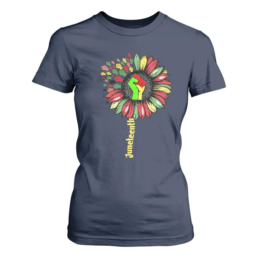 Juneteenth T Shirt For Women Sunflower with Raised Fist Black History African American