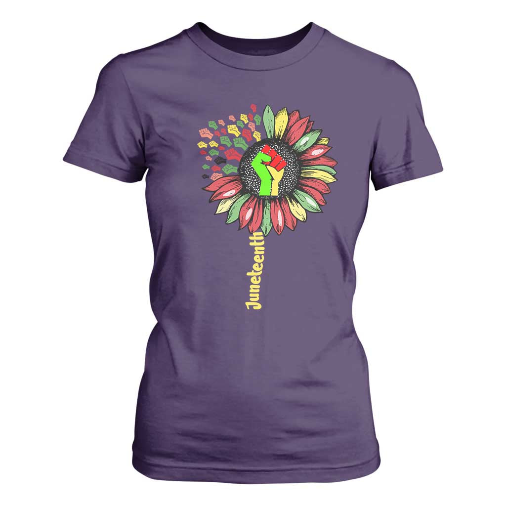 Juneteenth T Shirt For Women Sunflower with Raised Fist Black History African American