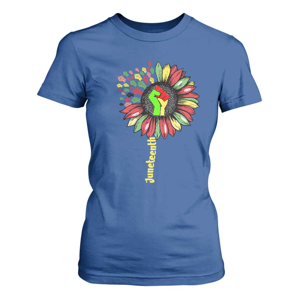 Juneteenth T Shirt For Women Sunflower with Raised Fist Black History African American