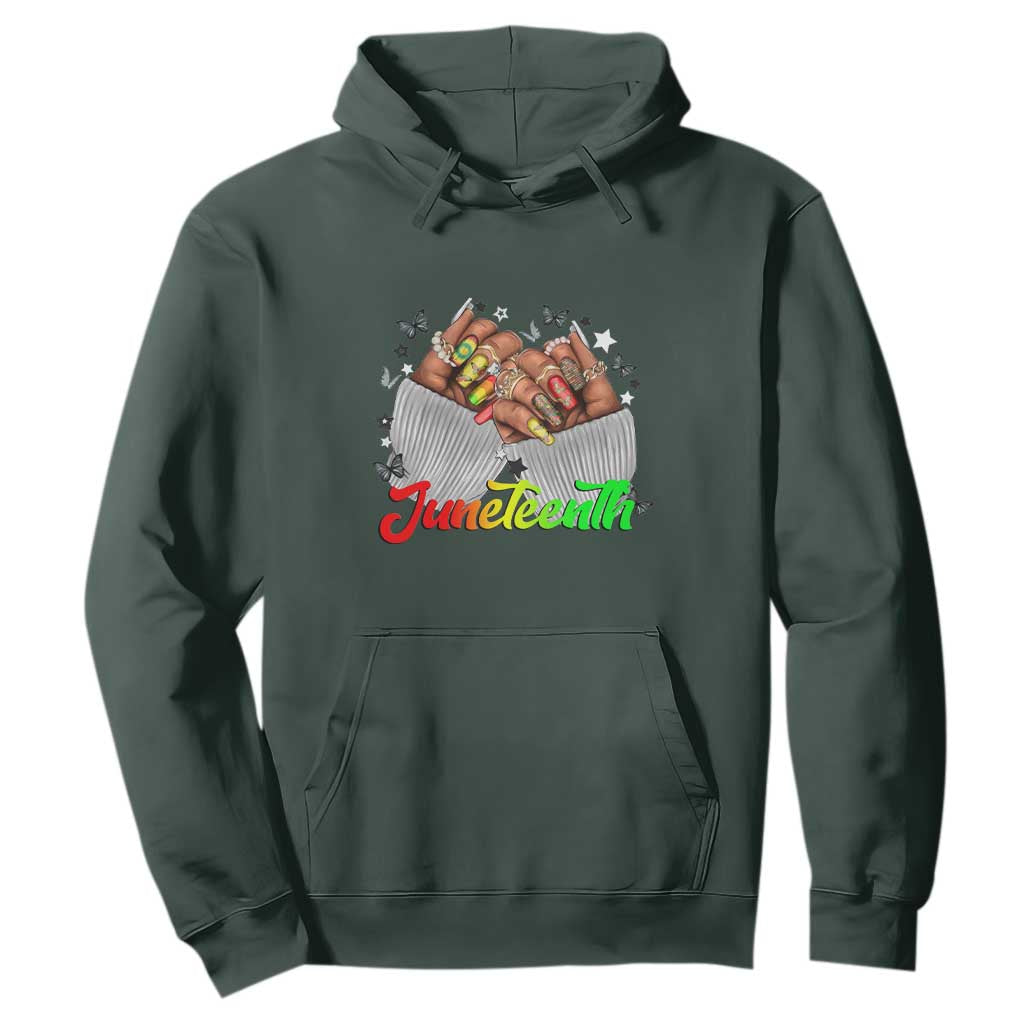 Juneteenth Celebration Hoodie Since 1865 Women Nails Butterflies