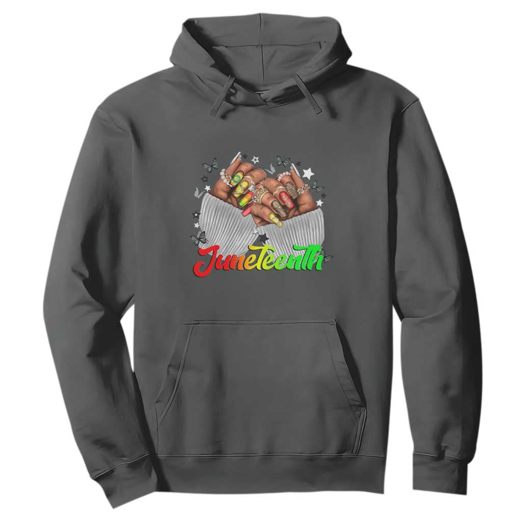 Juneteenth Celebration Hoodie Since 1865 Women Nails Butterflies