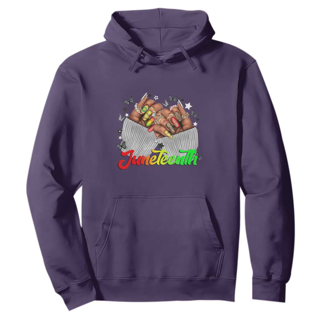 Juneteenth Celebration Hoodie Since 1865 Women Nails Butterflies