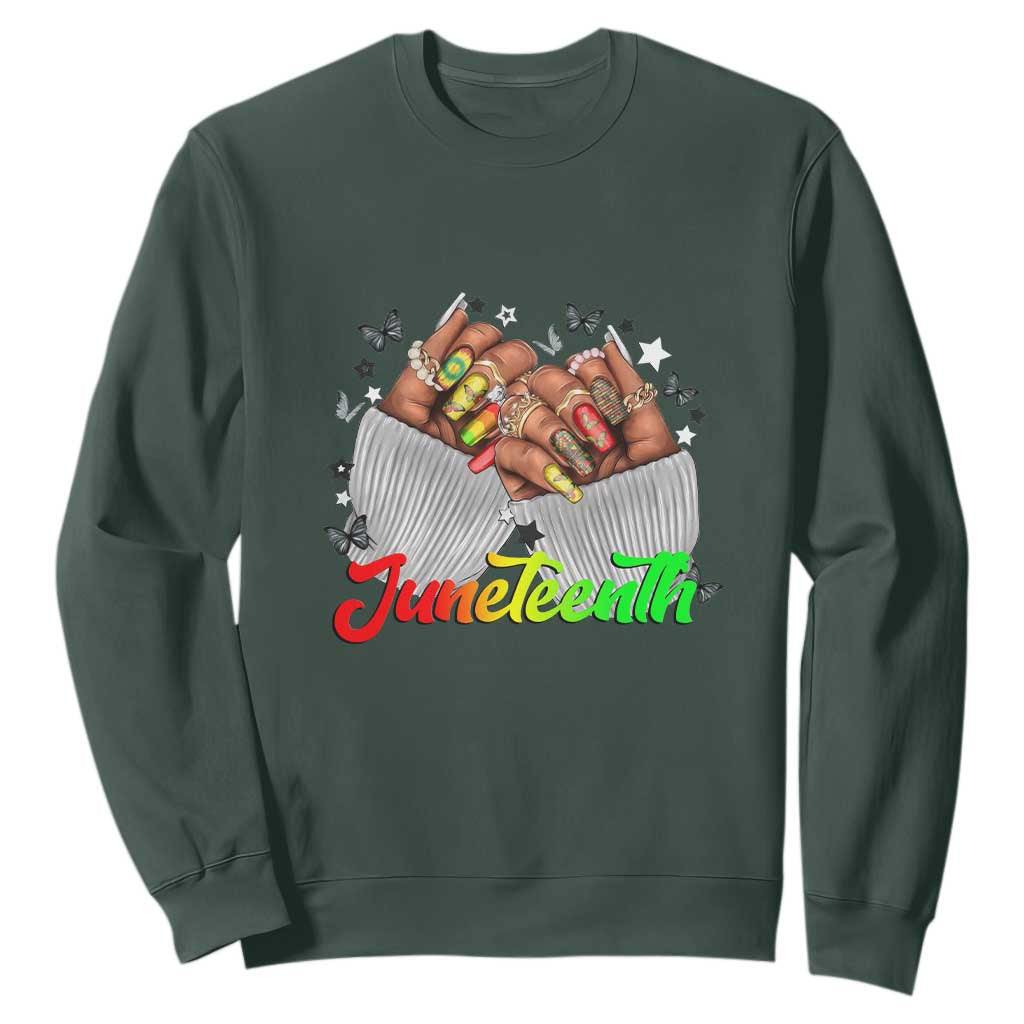 Juneteenth Celebration Sweatshirt Since 1865 Women Nails Butterflies