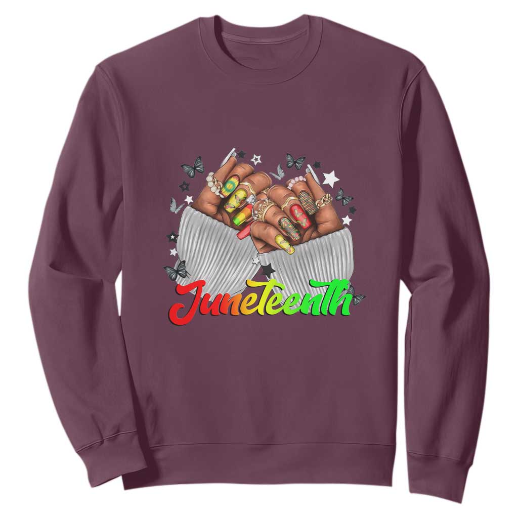 Juneteenth Celebration Sweatshirt Since 1865 Women Nails Butterflies