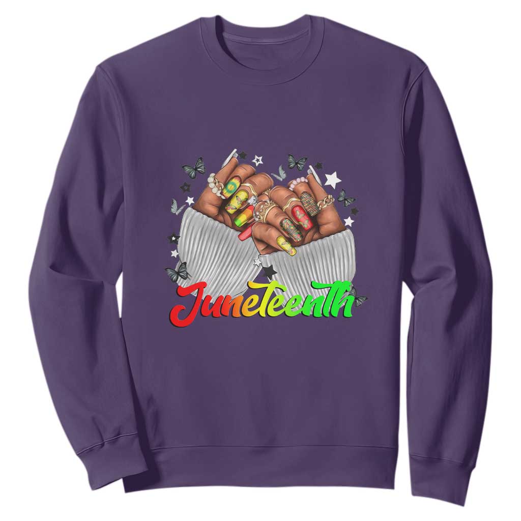 Juneteenth Celebration Sweatshirt Since 1865 Women Nails Butterflies