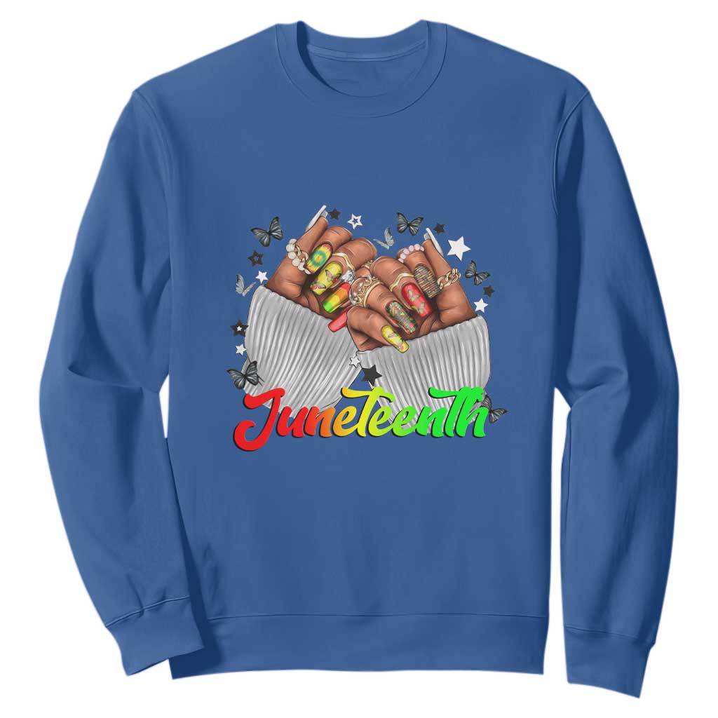 Juneteenth Celebration Sweatshirt Since 1865 Women Nails Butterflies