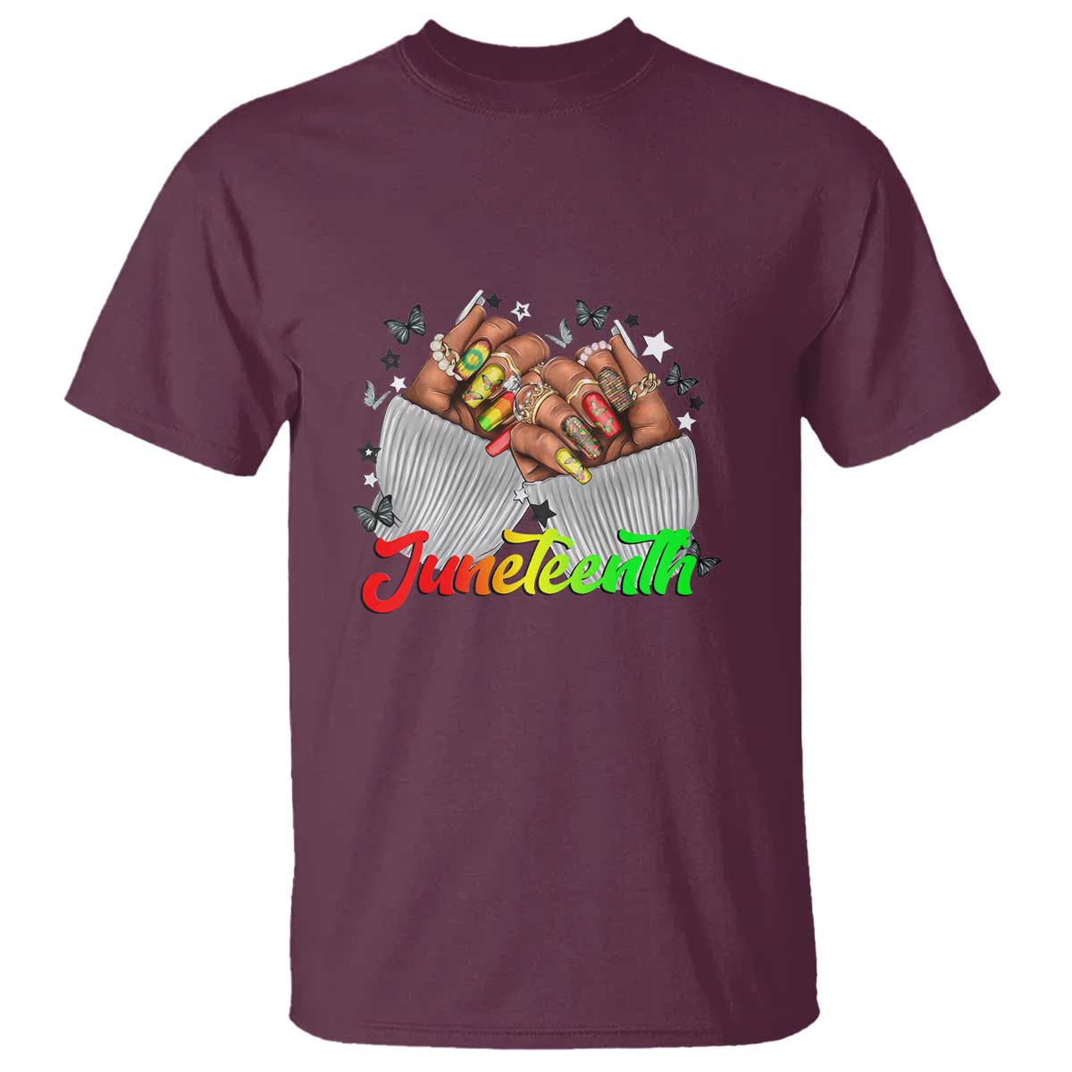 Juneteenth Celebration T Shirt Since 1865 Women Nails Butterflies