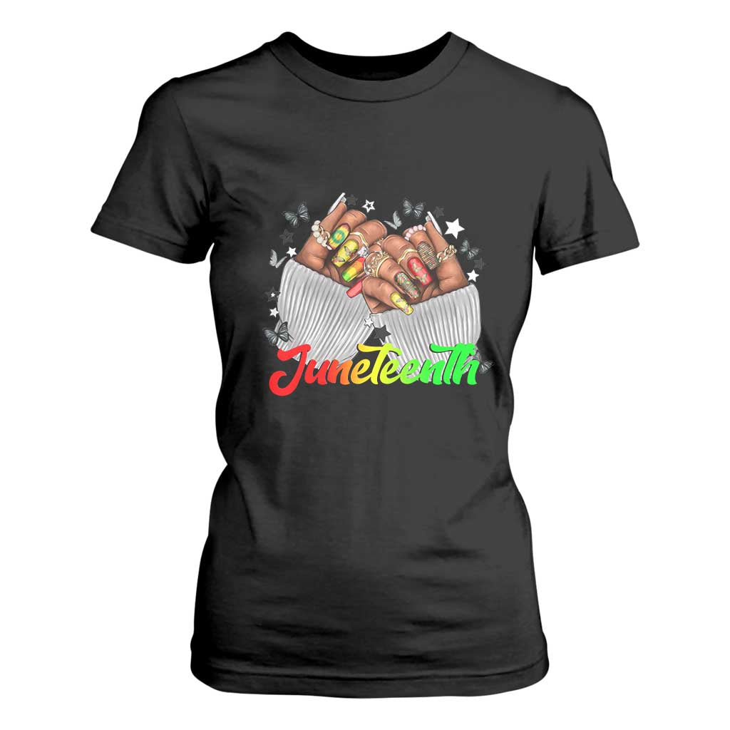 Juneteenth Celebration T Shirt For Women Since 1865 Women Nails Butterflies