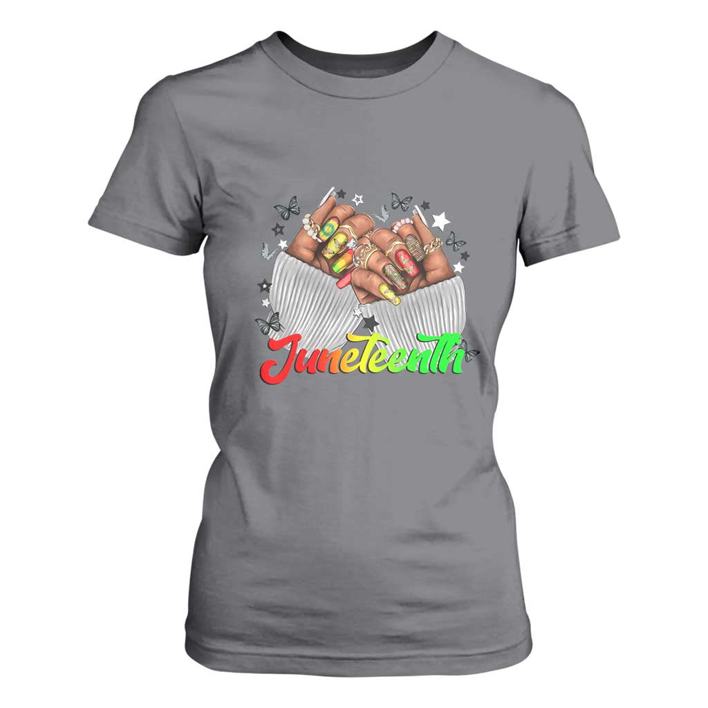 Juneteenth Celebration T Shirt For Women Since 1865 Women Nails Butterflies