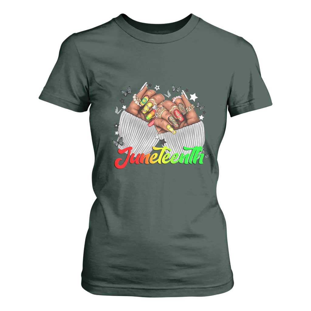 Juneteenth Celebration T Shirt For Women Since 1865 Women Nails Butterflies