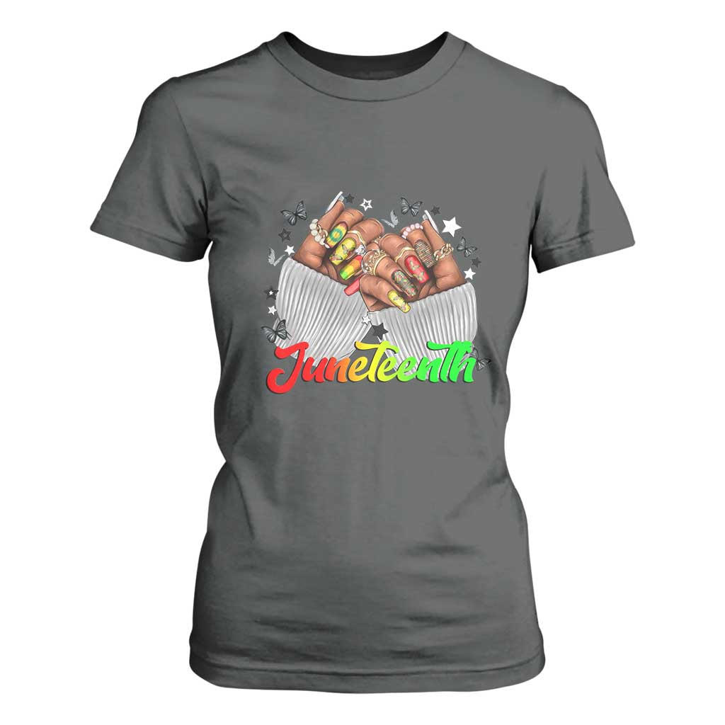 Juneteenth Celebration T Shirt For Women Since 1865 Women Nails Butterflies