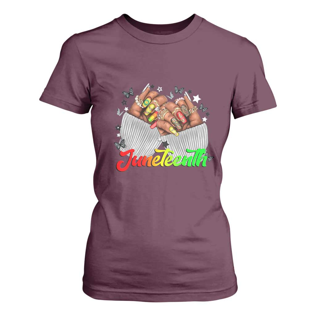Juneteenth Celebration T Shirt For Women Since 1865 Women Nails Butterflies