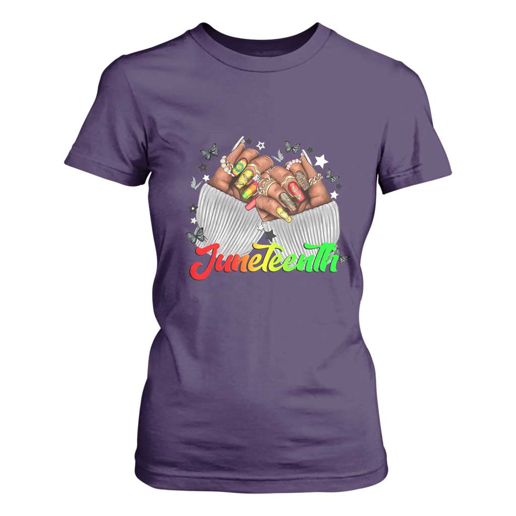 Juneteenth Celebration T Shirt For Women Since 1865 Women Nails Butterflies