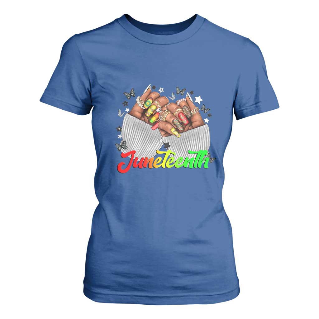 Juneteenth Celebration T Shirt For Women Since 1865 Women Nails Butterflies