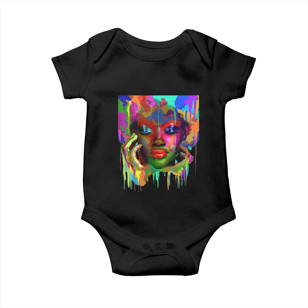 Afro Woman Graphic Baby Onesie African Pride Color Painted