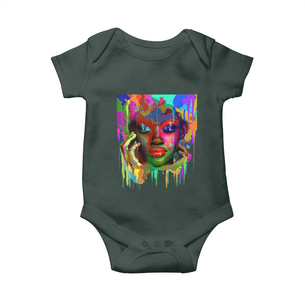 Afro Woman Graphic Baby Onesie African Pride Color Painted