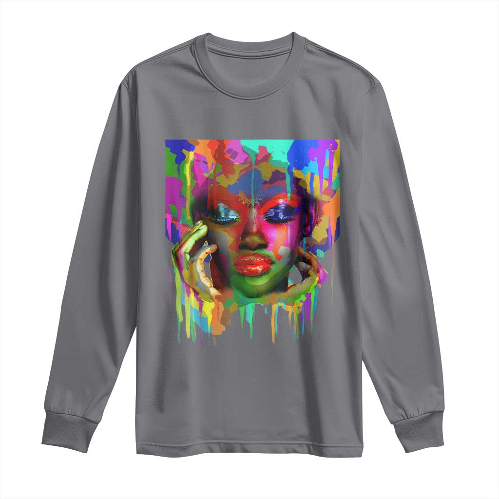 Afro Woman Graphic Long Sleeve Shirt African Pride Color Painted