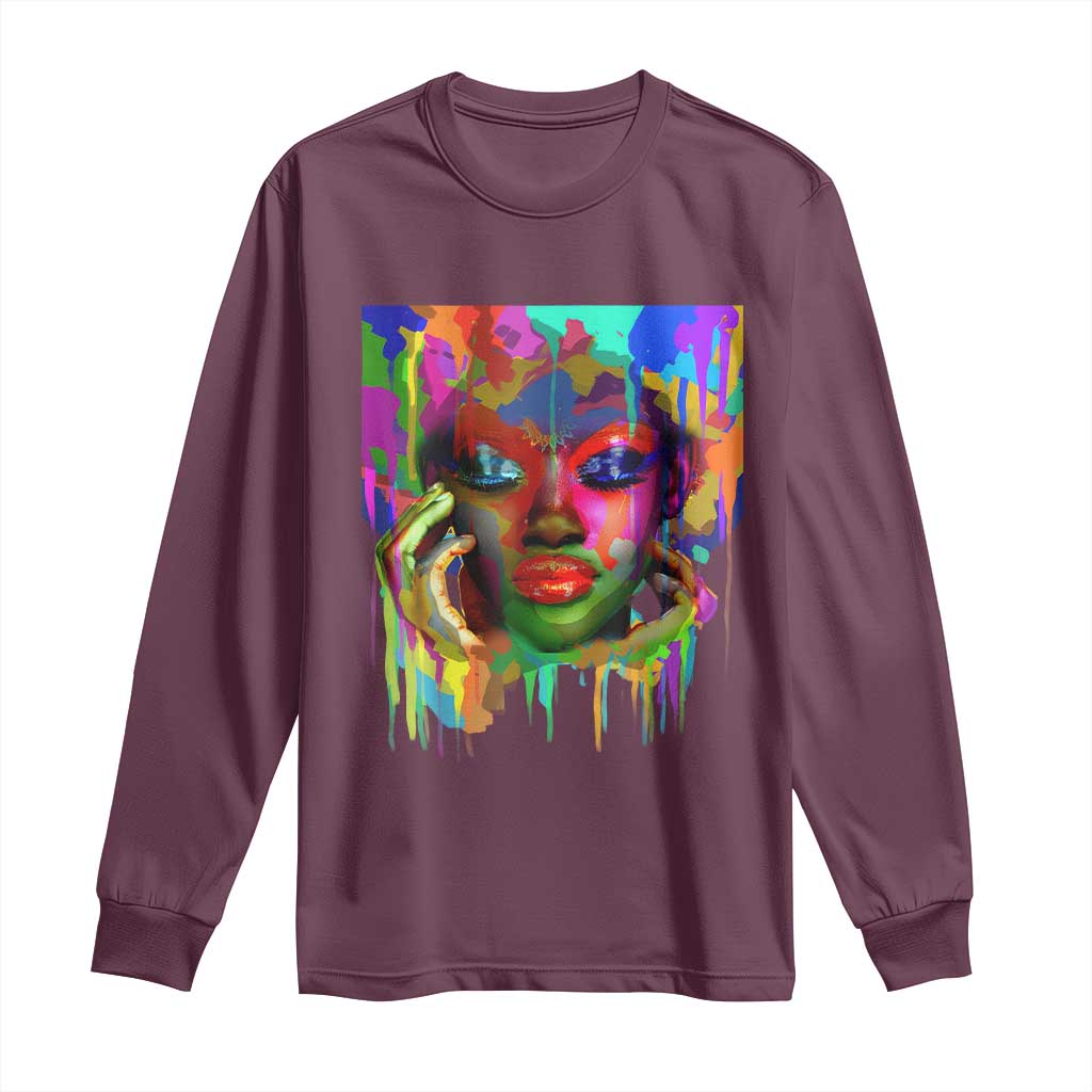 Afro Woman Graphic Long Sleeve Shirt African Pride Color Painted