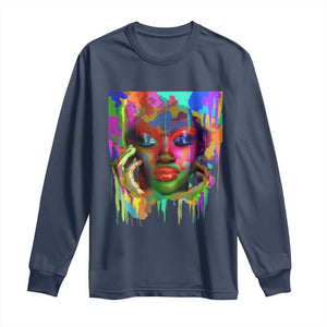 Afro Woman Graphic Long Sleeve Shirt African Pride Color Painted