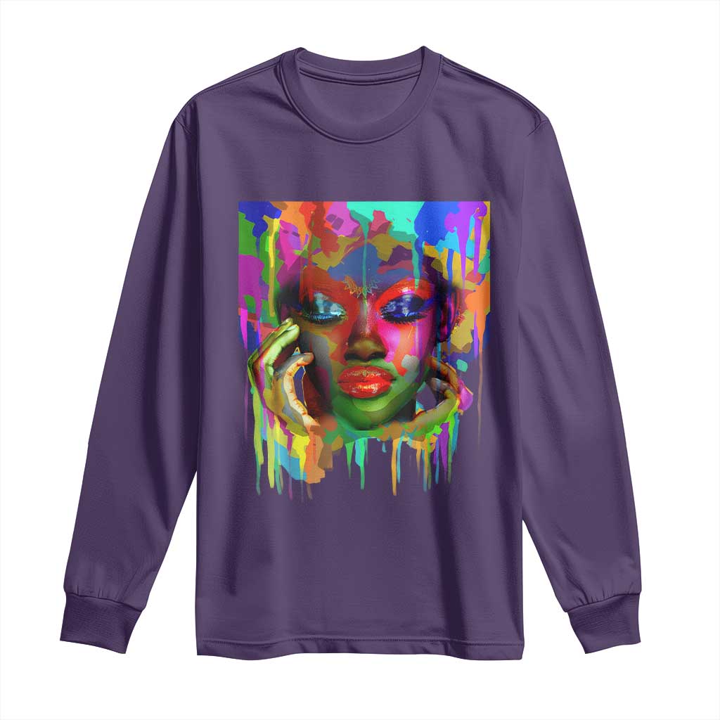 Afro Woman Graphic Long Sleeve Shirt African Pride Color Painted