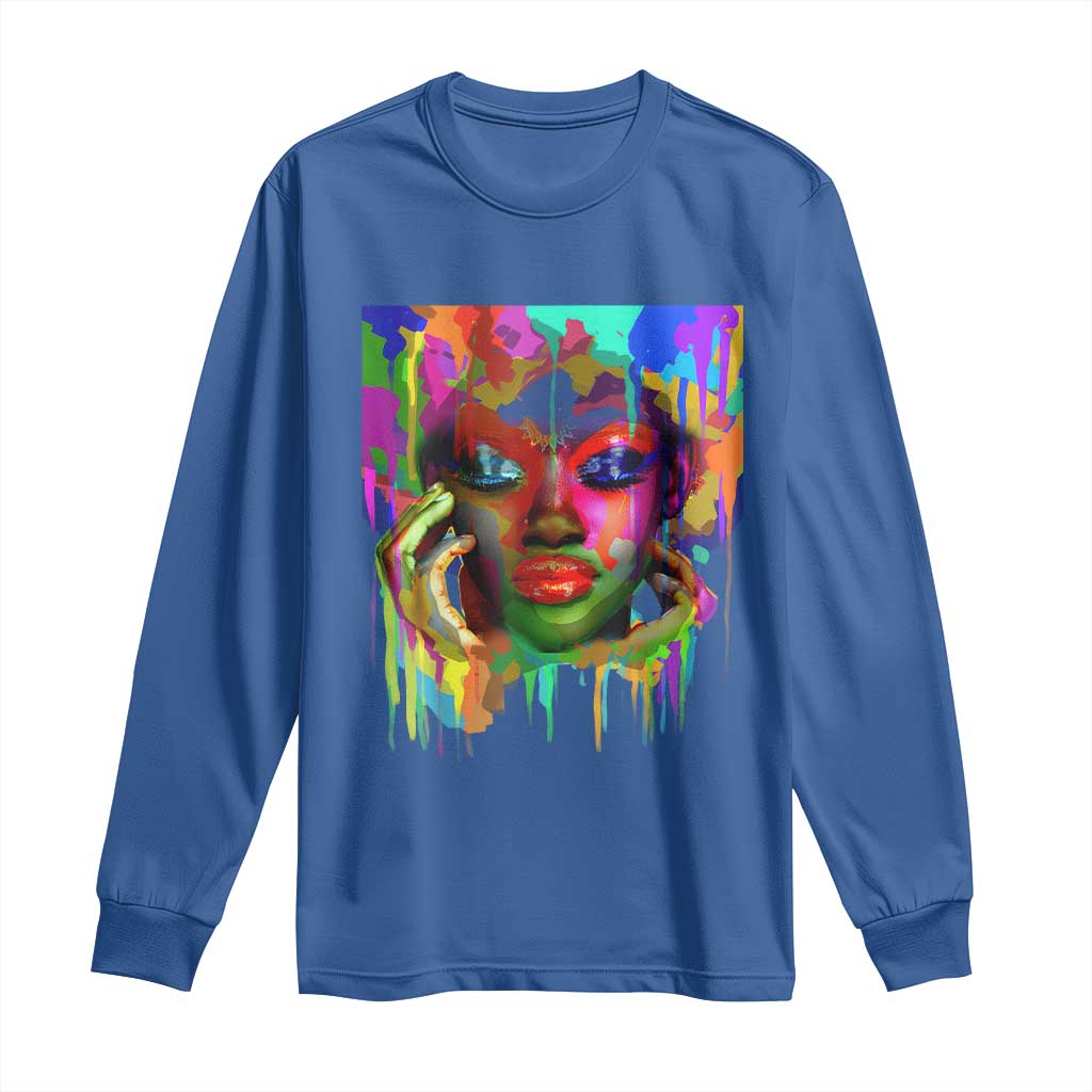Afro Woman Graphic Long Sleeve Shirt African Pride Color Painted