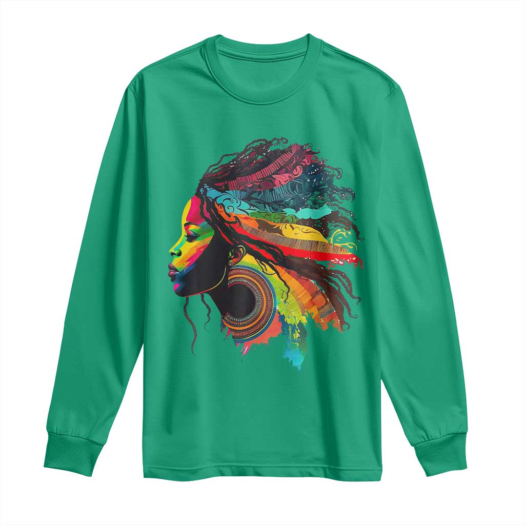 Proud Afro Roots Long Sleeve Shirt Rainbow Dashiki African Tribal Woman Natural Hair
