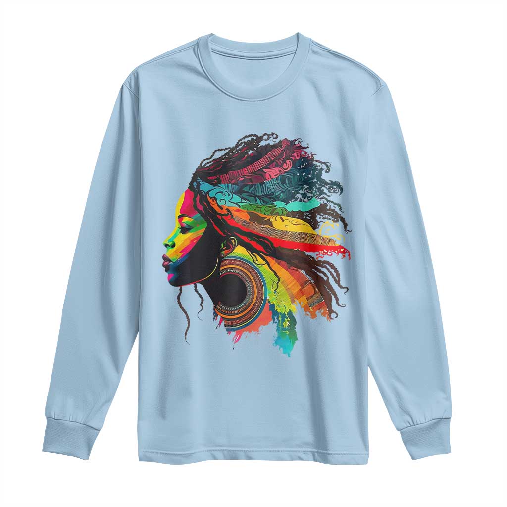 Proud Afro Roots Long Sleeve Shirt Rainbow Dashiki African Tribal Woman Natural Hair