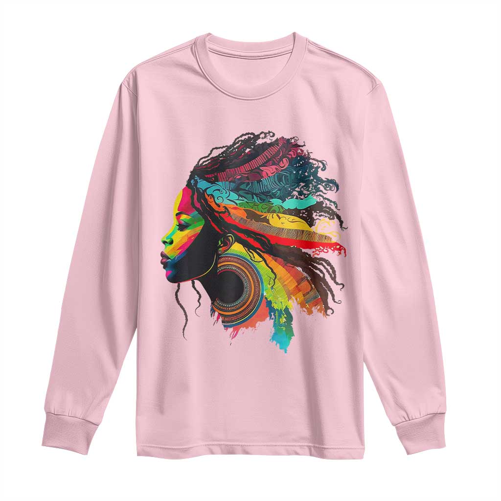 Proud Afro Roots Long Sleeve Shirt Rainbow Dashiki African Tribal Woman Natural Hair
