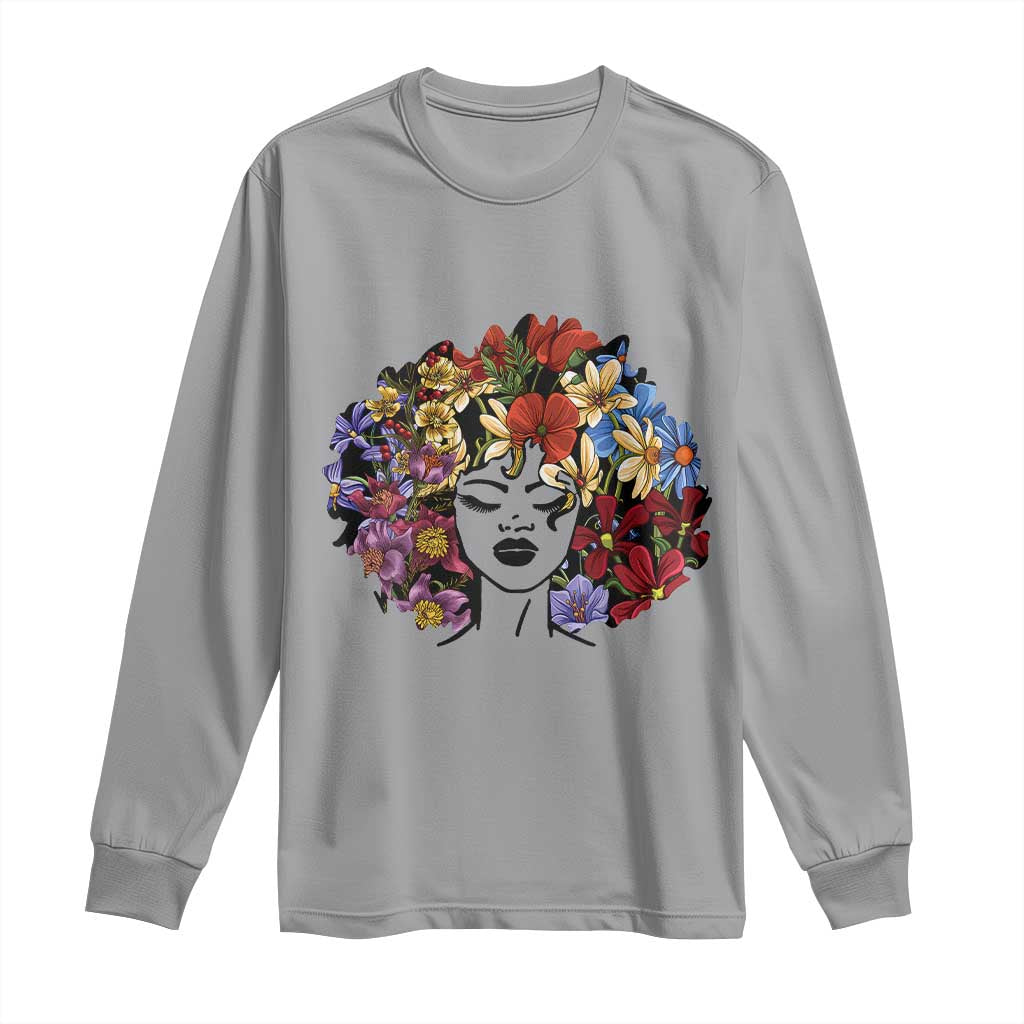 Black History Long Sleeve Shirt For Women Afro Flower Hair Juneteenth