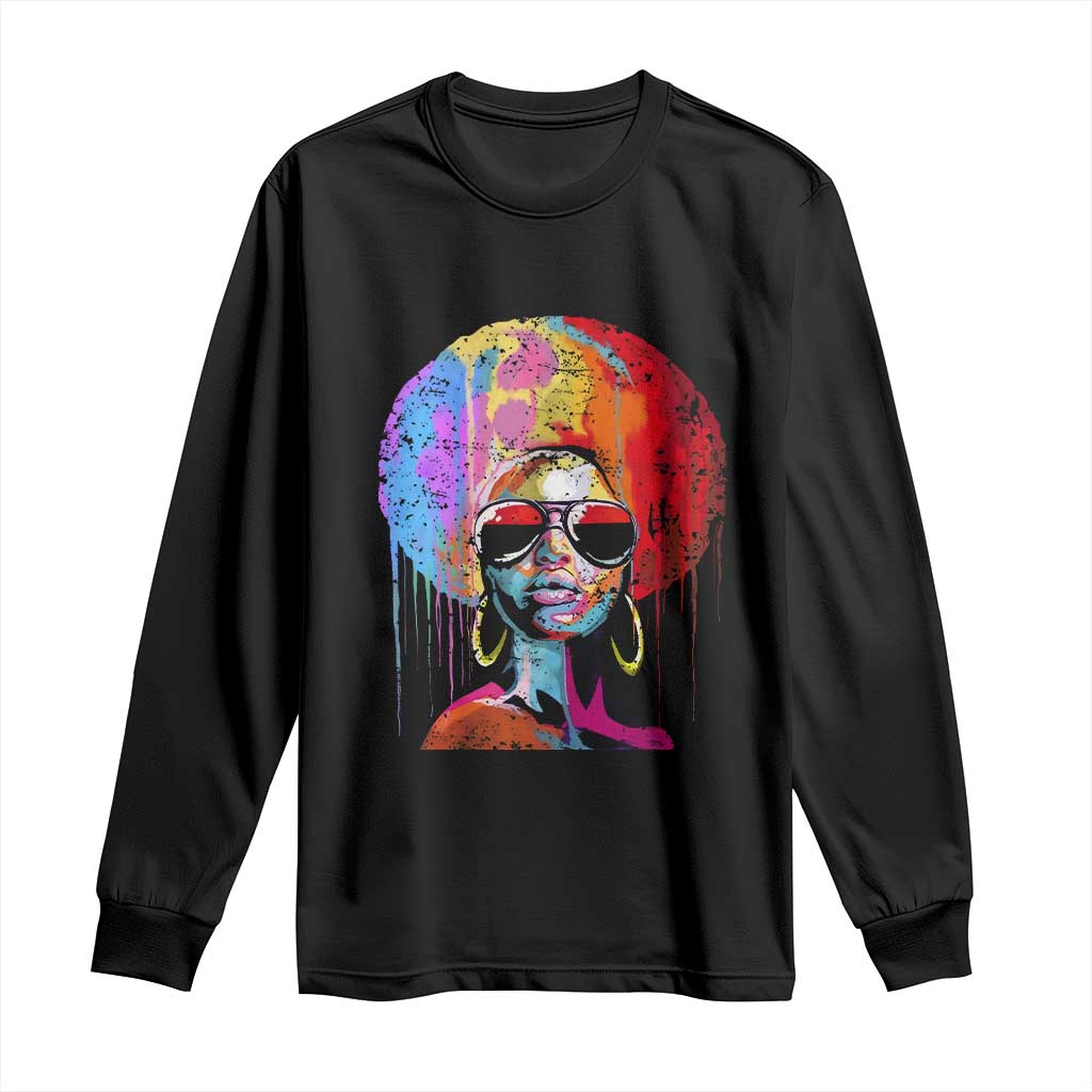 Afro Woman Long Sleeve Shirt Black Queen Melanin Dripping Juneteenth