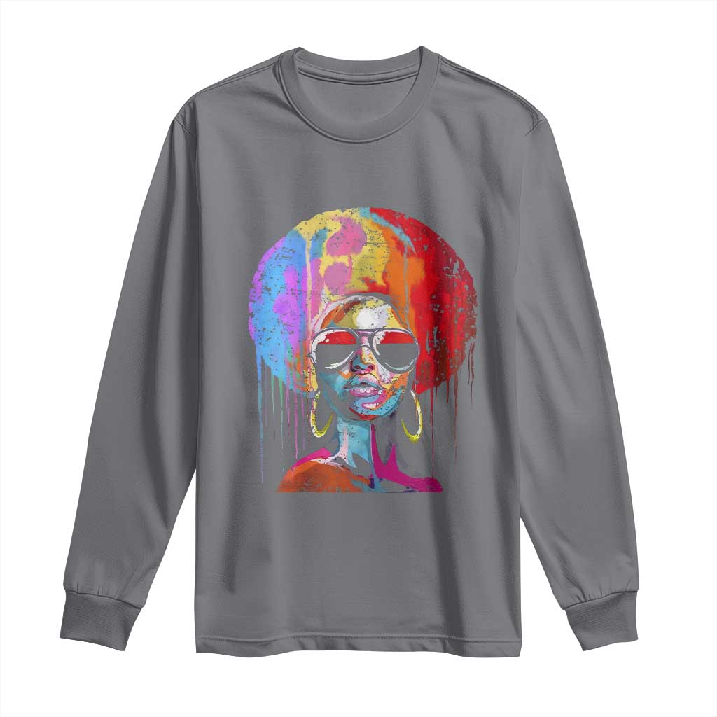 Afro Woman Long Sleeve Shirt Black Queen Melanin Dripping Juneteenth