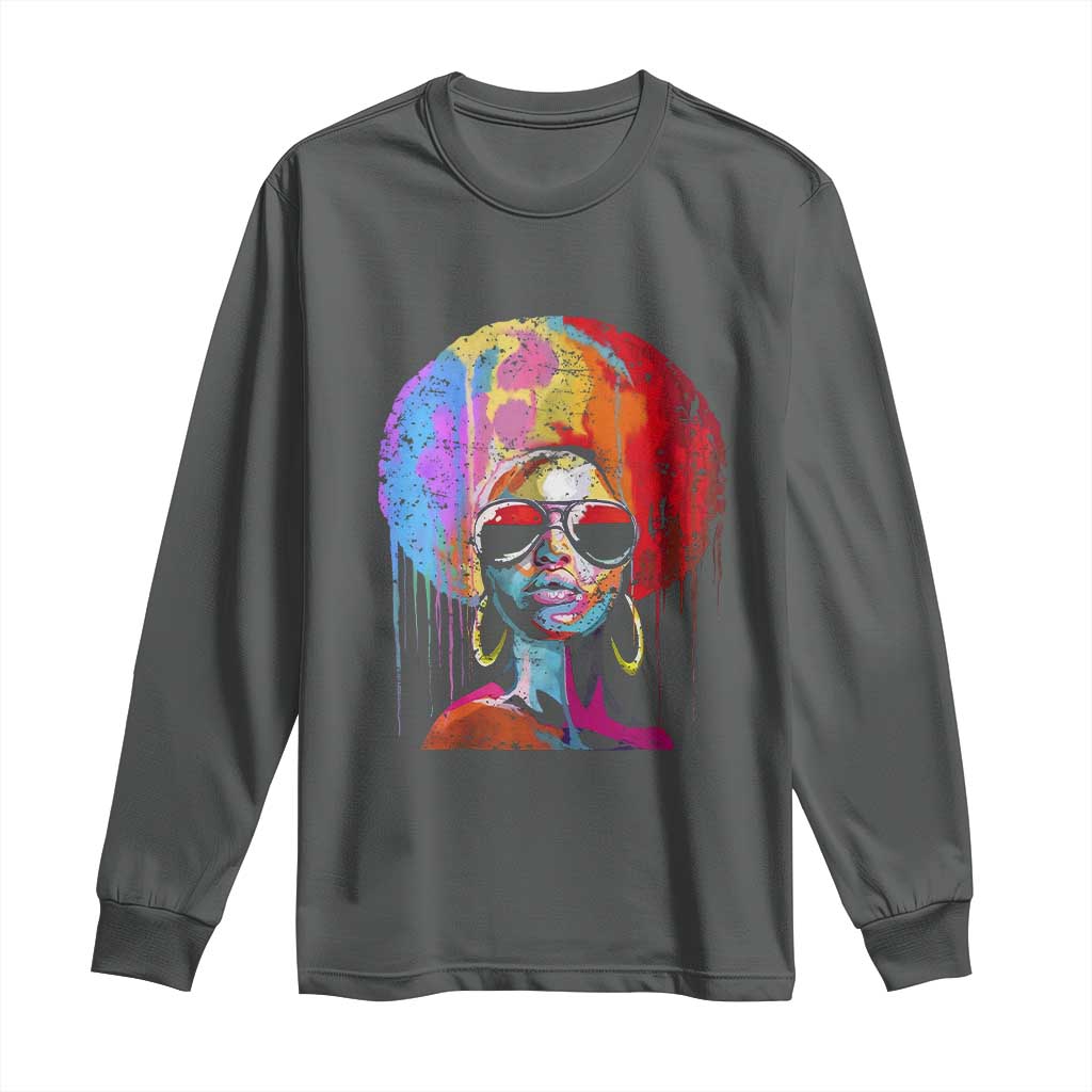 Afro Woman Long Sleeve Shirt Black Queen Melanin Dripping Juneteenth