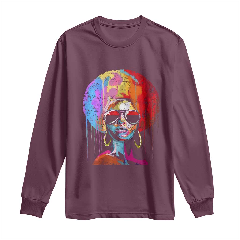 Afro Woman Long Sleeve Shirt Black Queen Melanin Dripping Juneteenth