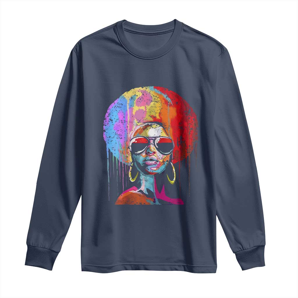 Afro Woman Long Sleeve Shirt Black Queen Melanin Dripping Juneteenth