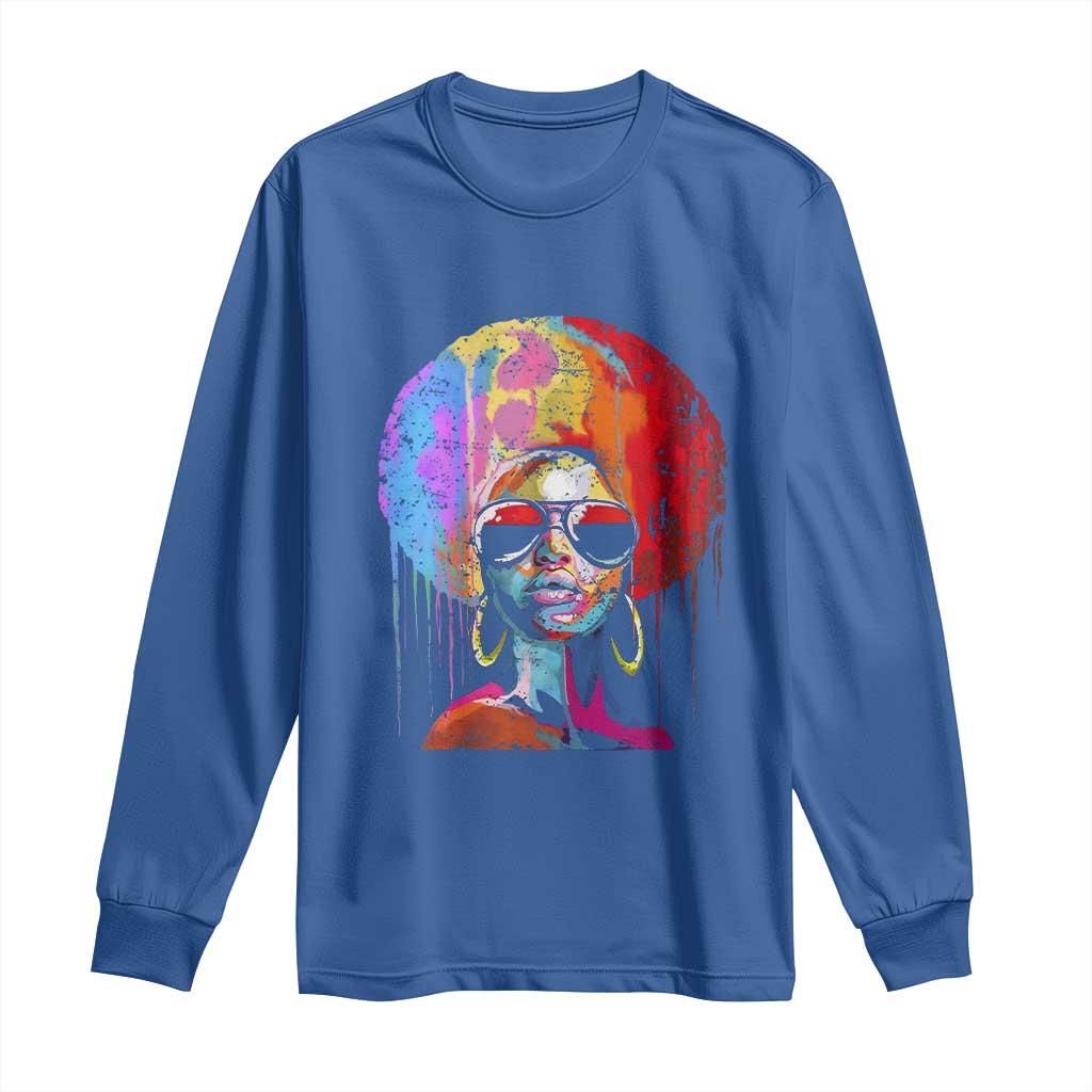Afro Woman Long Sleeve Shirt Black Queen Melanin Dripping Juneteenth