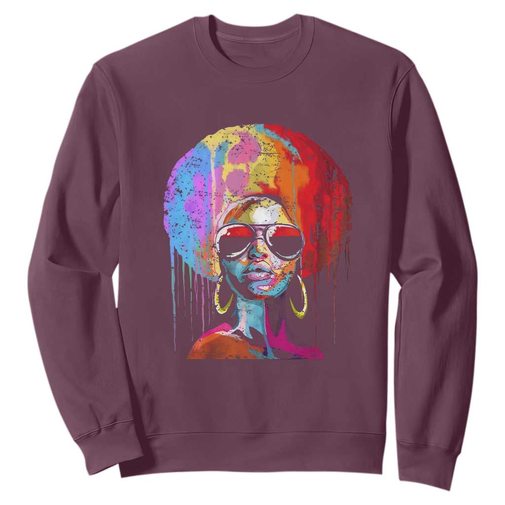Afro Woman Sweatshirt Black Queen Melanin Dripping Juneteenth