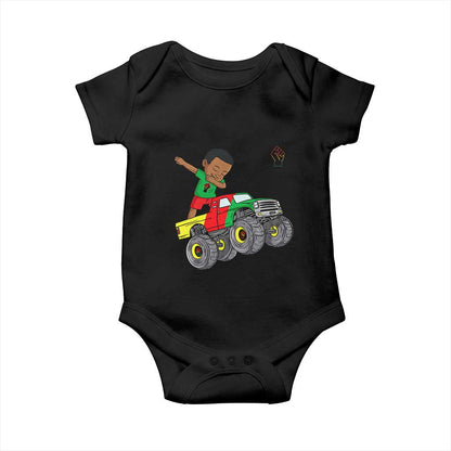 Funny Black History Baby Onesie African Kids Dabbing Black King In Monster Truck