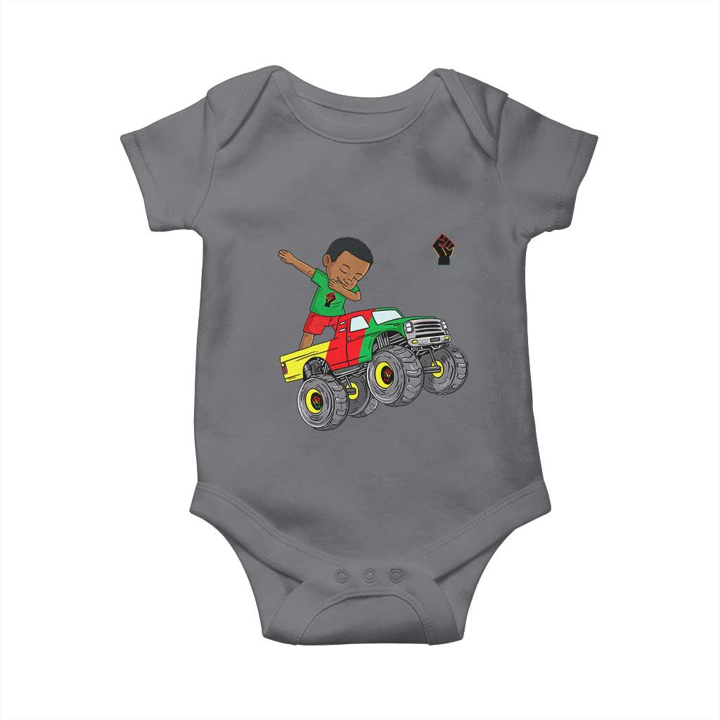 Funny Black History Baby Onesie African Kids Dabbing Black King In Monster Truck