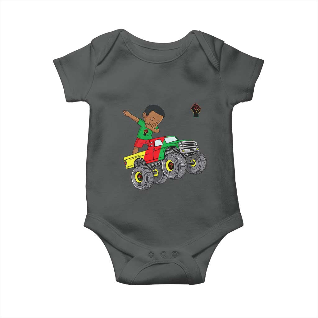 Funny Black History Baby Onesie African Kids Dabbing Black King In Monster Truck