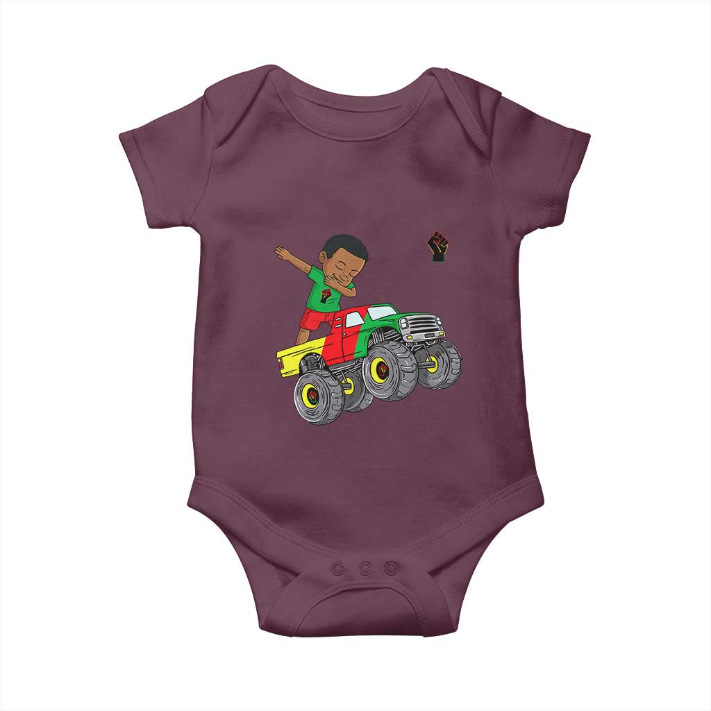 Funny Black History Baby Onesie African Kids Dabbing Black King In Monster Truck