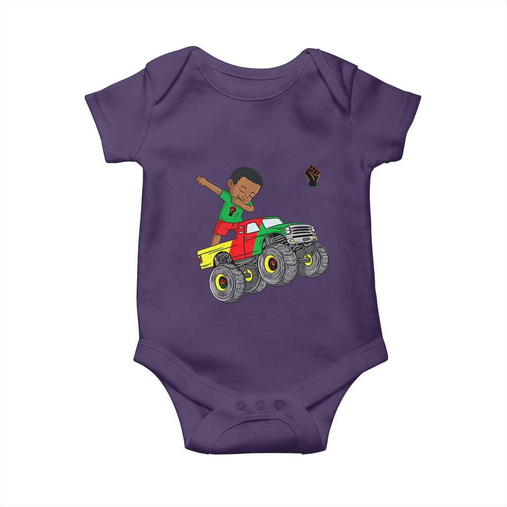 Funny Black History Baby Onesie African Kids Dabbing Black King In Monster Truck