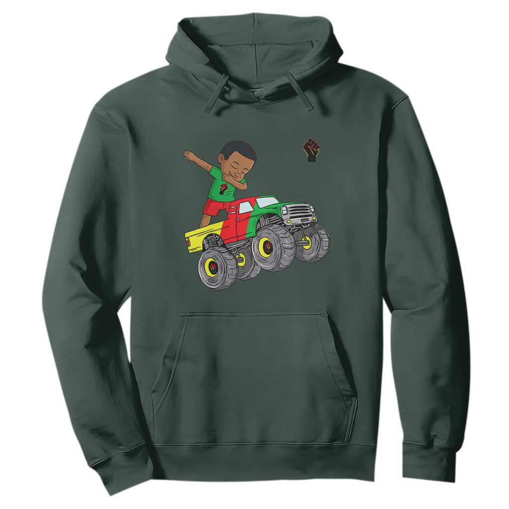 Funny Black History Hoodie African Kids Dabbing Black King In Monster Truck