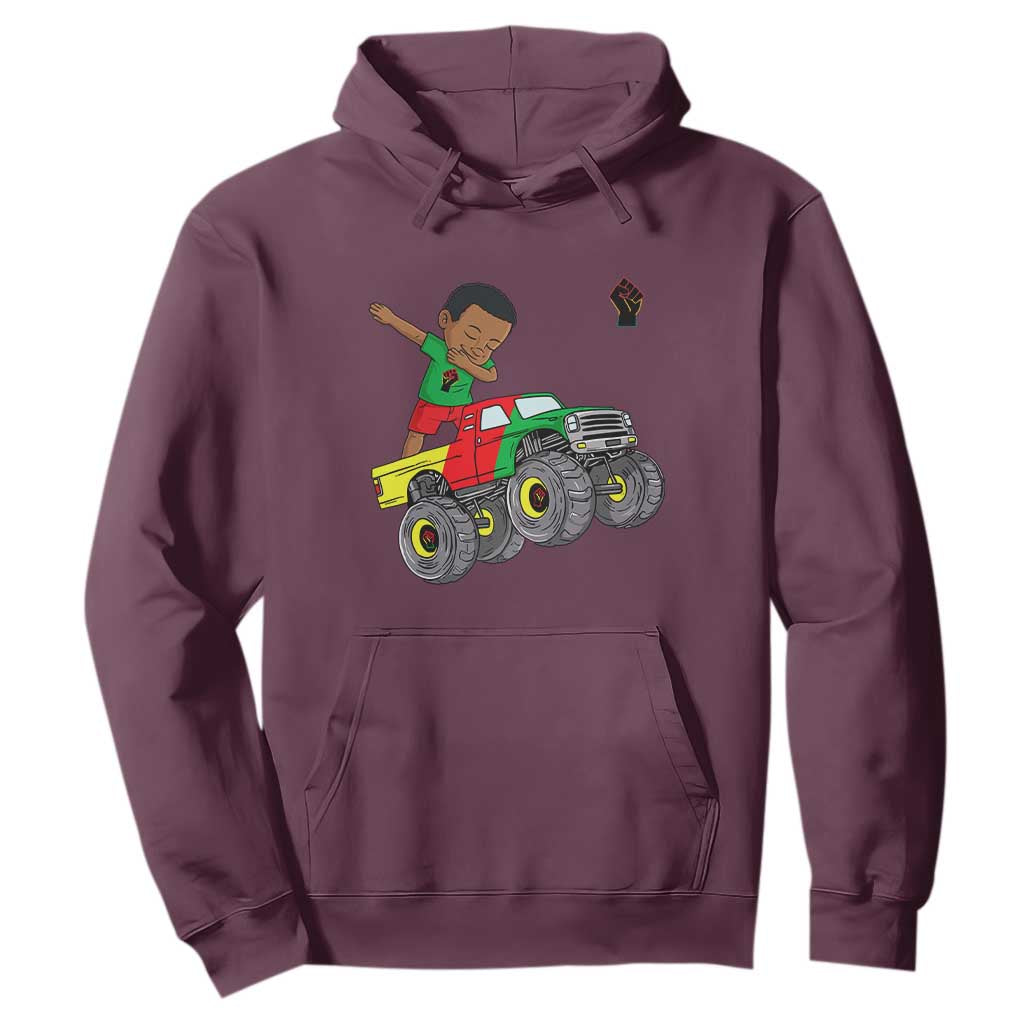 Funny Black History Hoodie African Kids Dabbing Black King In Monster Truck