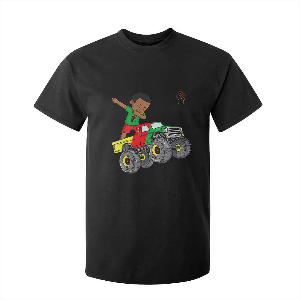 Funny Black History T Shirt For Kid African Kids Dabbing Black King In Monster Truck