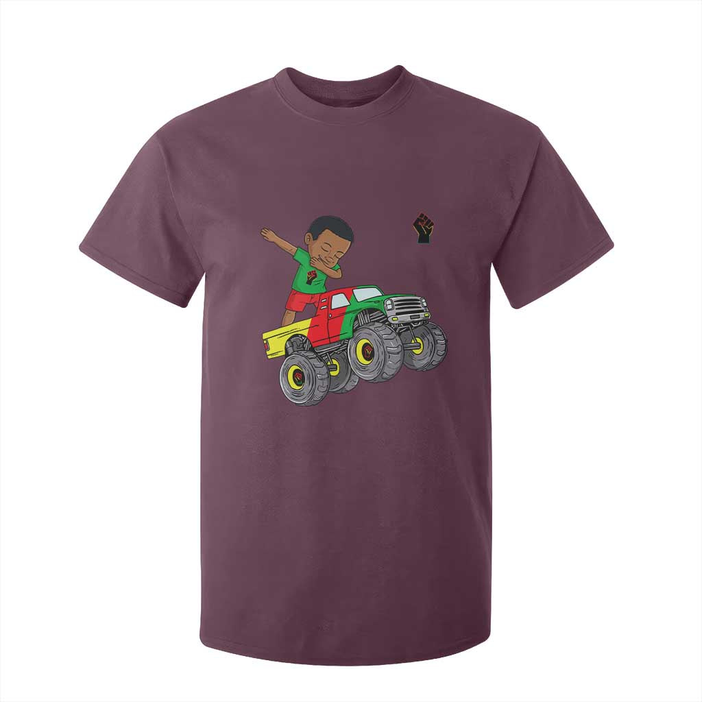Funny Black History T Shirt For Kid African Kids Dabbing Black King In Monster Truck