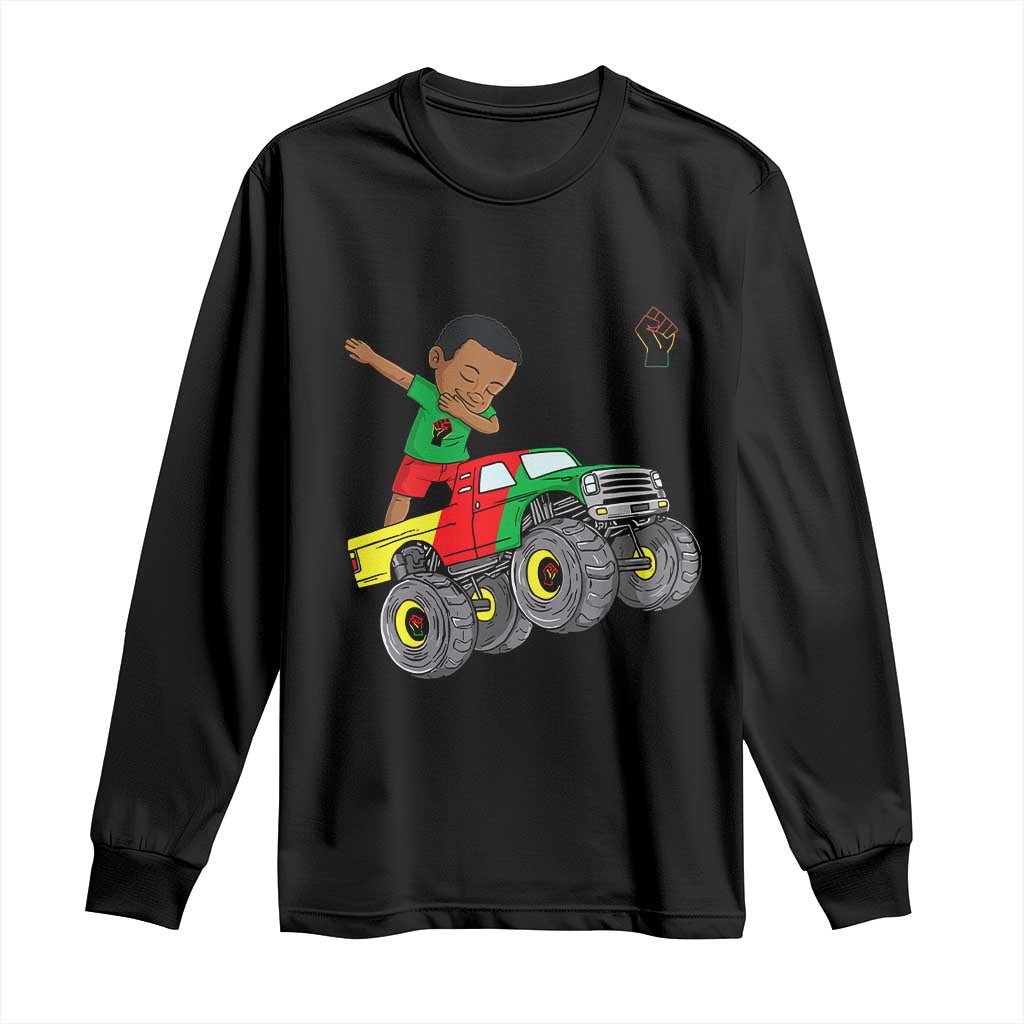 Funny Black History Long Sleeve Shirt African Kids Dabbing Black King In Monster Truck