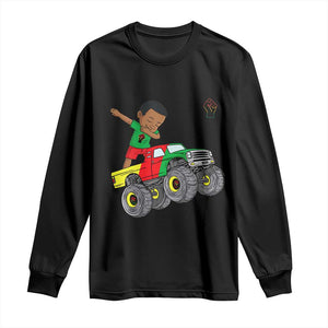 Funny Black History Long Sleeve Shirt African Kids Dabbing Black King In Monster Truck
