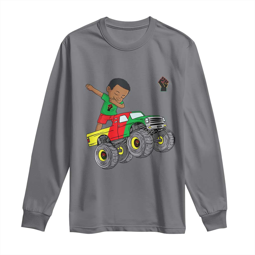 Funny Black History Long Sleeve Shirt African Kids Dabbing Black King In Monster Truck