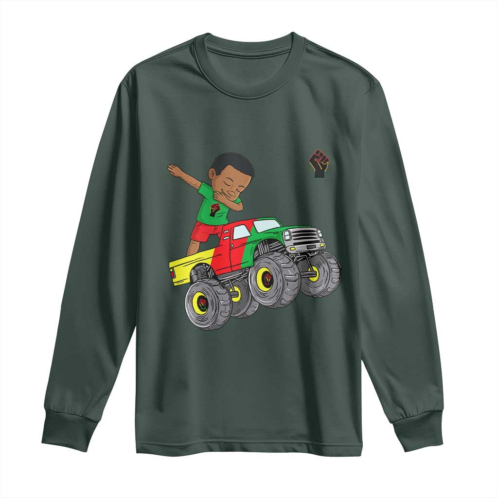 Funny Black History Long Sleeve Shirt African Kids Dabbing Black King In Monster Truck