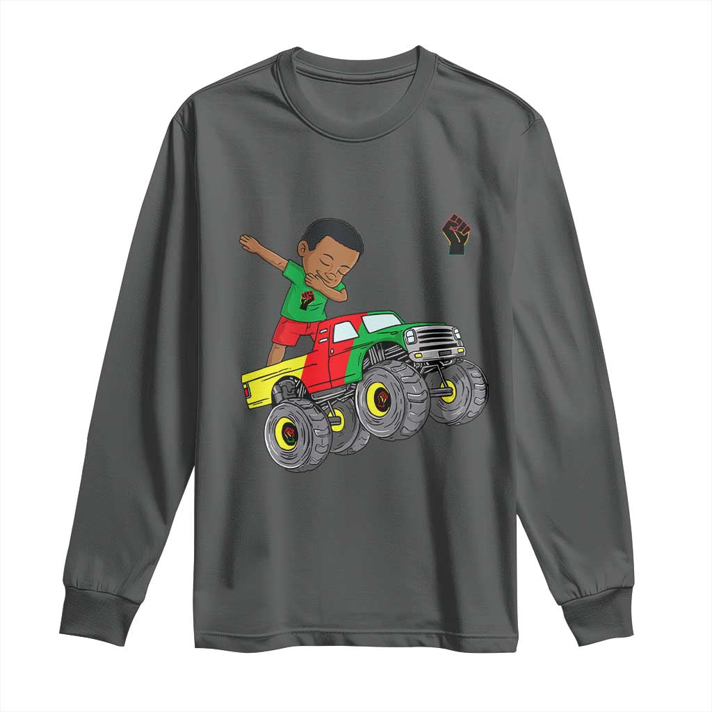 Funny Black History Long Sleeve Shirt African Kids Dabbing Black King In Monster Truck